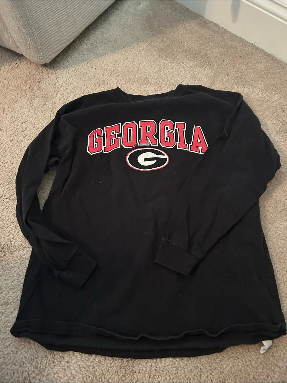 Georgia Black Long Sleeve Tee with Red Logo